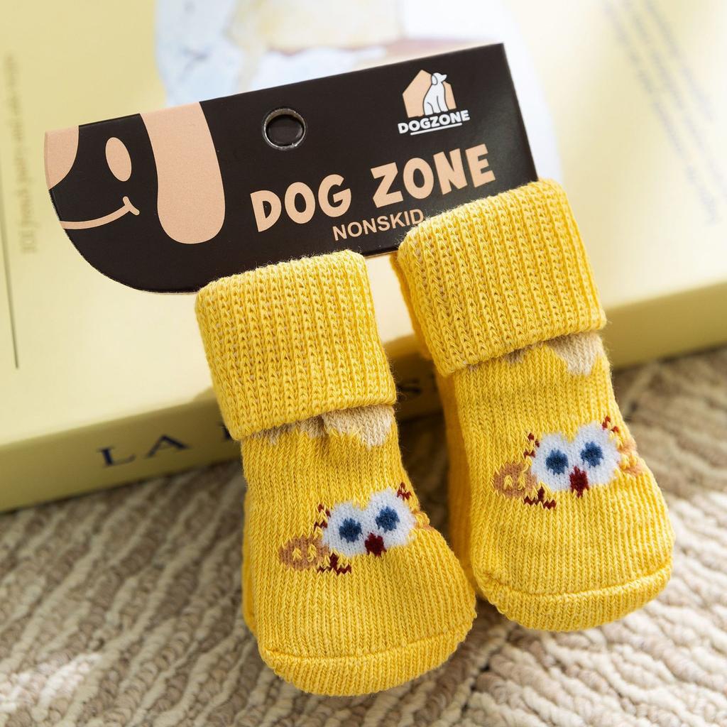 4 Pcs Pet Anti-slip Socks Cat & Dog Cute Winter And Autumn Warm Socks Anti-slip Traction Protecting Paws From Wear Tear Licking.