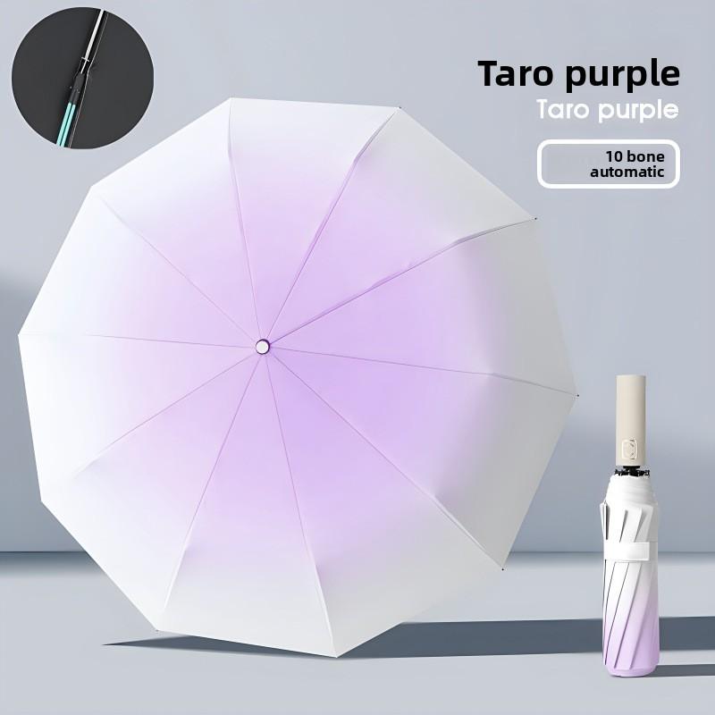 20 Bones Triple Fold Umbrella Fully Automatic Gradient Black Rubber Sunscreen Umbrella Folding Sunny Umbrella