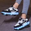29-40 Zapatos Deportivos Planos Desmontables de Cuatro Ruedas para Niños Zapatos Deportivos Luminosos LED Recargables Patines de Cuatro Ruedas