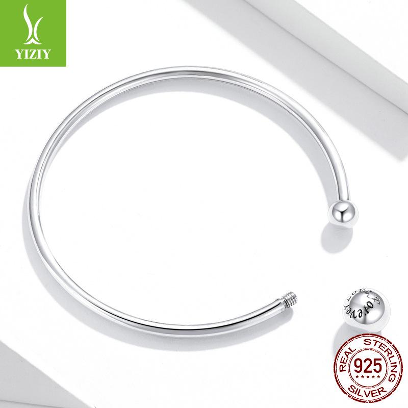 Glossy Round Head Elastic Bracelet, Simple Removable Button Head 925 Sterling Silver Personalized Jewelry Spot Scb198