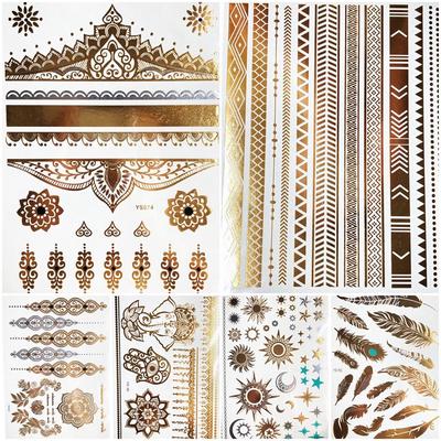 1PC Women Body Art Gold Metallic Tattoo Sticker Chain Bracelet Fake Jewelry