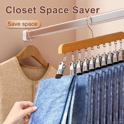 Trouser Clip Closet Organizer with 10/12 Clips Pants Scarves Skirts Belts Towels Underwear Heavy Duty Metal Frame Storage Rack