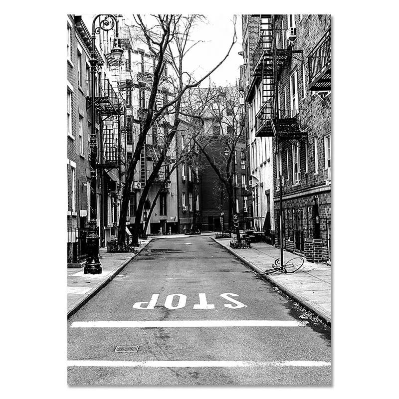 New York Picture Black and White Wall Art for Living Room Decorative Painting Canvas Poster Street Sign Building  Wall Decor