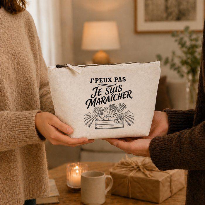 Trousse de toilette - PLANETEE - J’peux pas je suis Maraîcher - Beige - 100% coton - 3 L