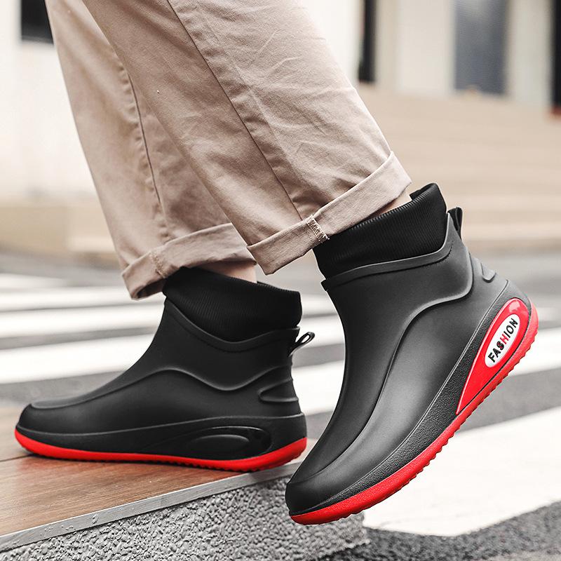 Męskie buty przeciwdeszczowe krótkie antypoślizgowe wodoodporne buty modne buty przeciwdeszczowe aksamitne termo gumowe buty robocze krótkie buty wodne odporne na zużycie