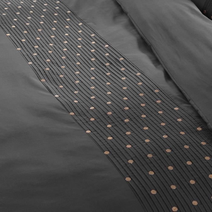 Housse De Couette - Agathe - Poivre Anthracite - 200x200cm - Coton - Pois Brodés