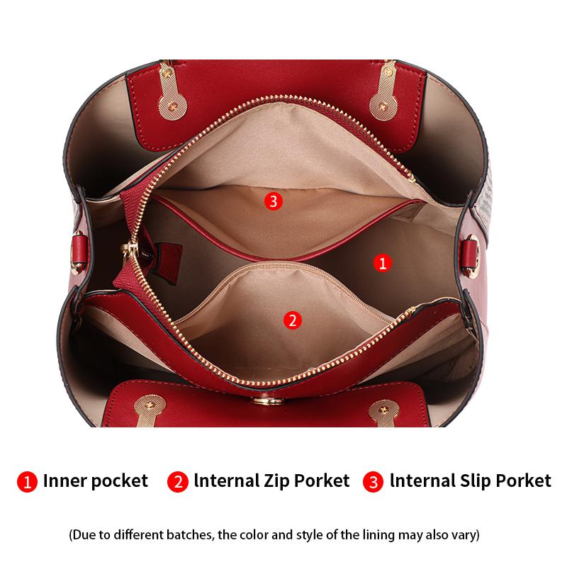 Aidrani  New high-capacity cowhide women's bag, fashionable contrasting color handbag, red