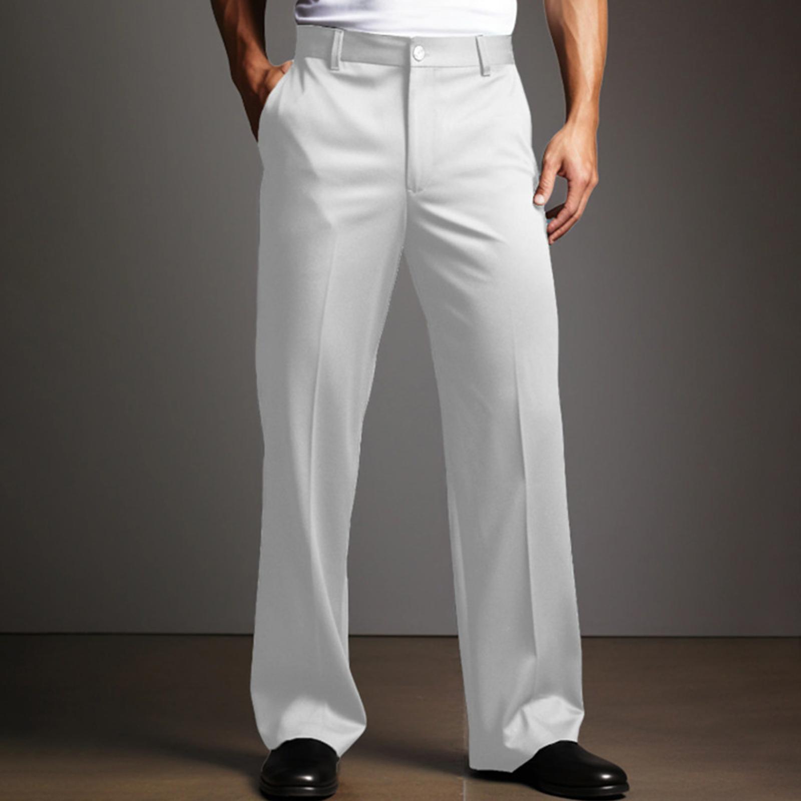 

Мужские классические брюки прямого кроя с защипами спереди, повседневные брюки для костюма, однотонные, удобные, для работы, деловые, длинные XL белый