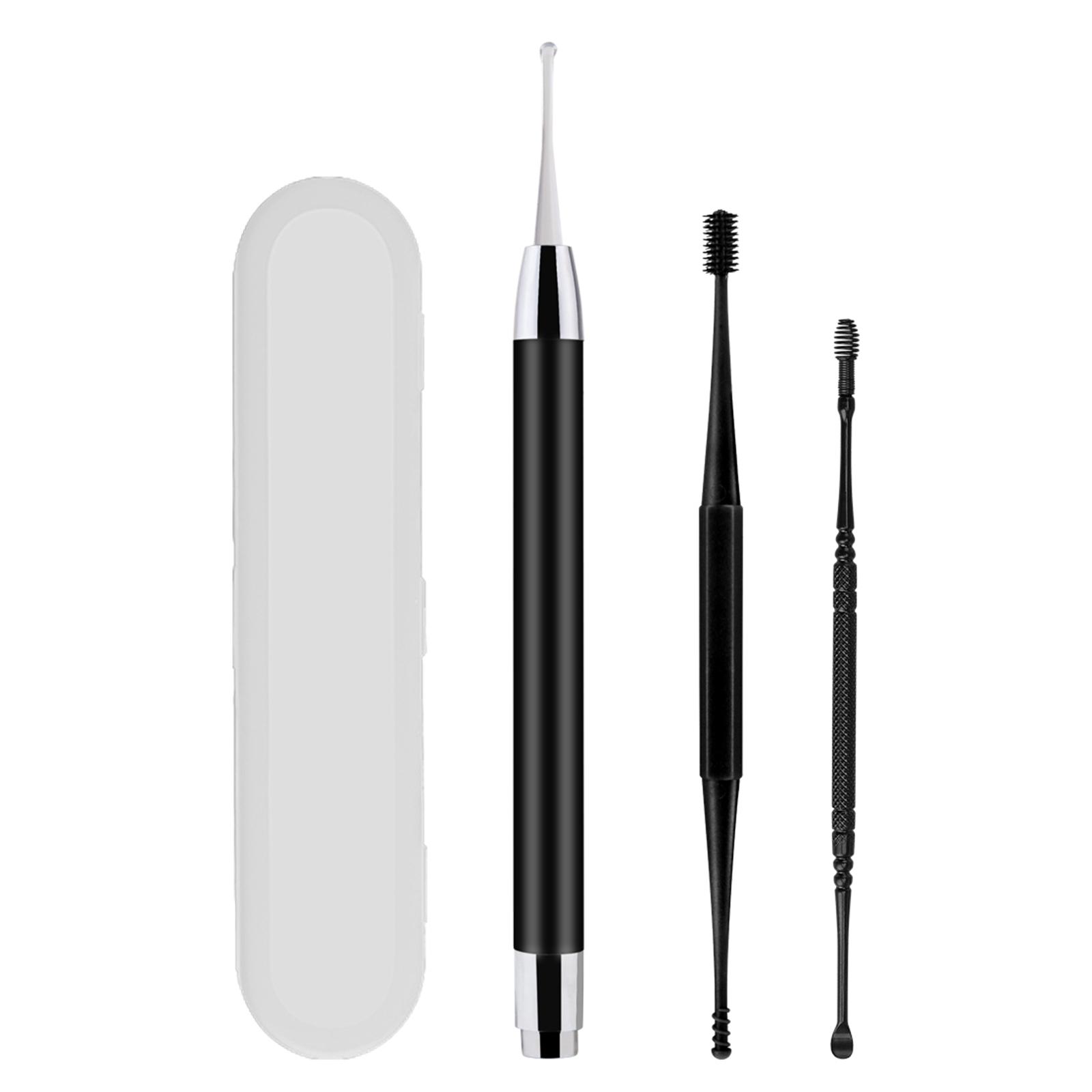 

3 шт., инструменты для удаления ушной серы с подсветкой и футляром для хранения, портативная ложка для ушей, набор для чистки ушей 3pcs чёрный