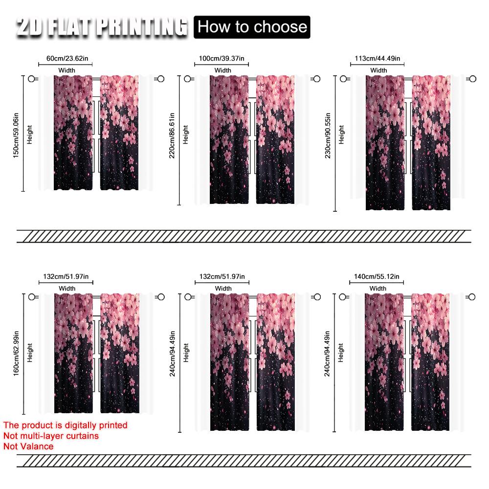 2pcs   Popular Curtain Panels 2D plane printing Cherry Blossom Pink Floral Polyester (without rod) Festive Ldeal for Living Room