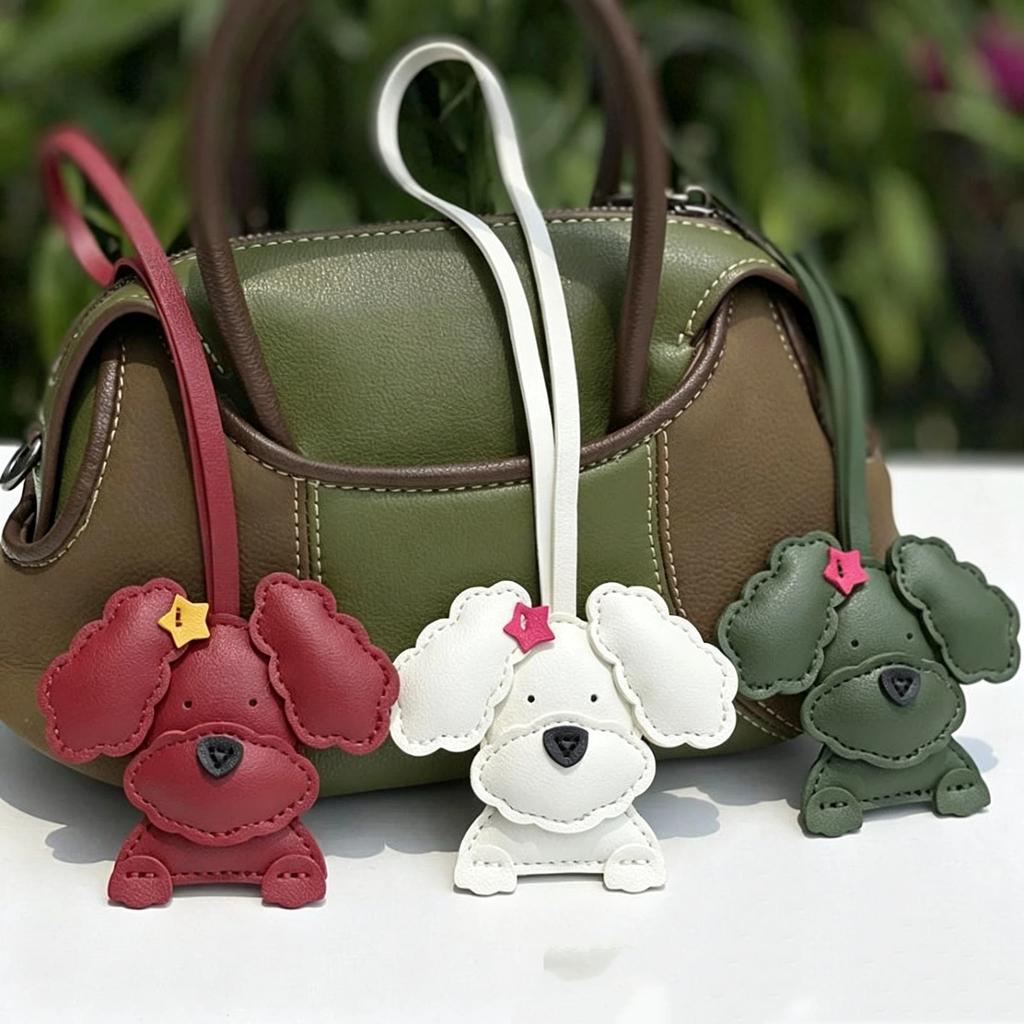 PU Leather Wavy-Eared Teddy Dog Bag Charm Adorable Puppy Purse Pendant Fashion Accessory for Backpack Handbag Decor