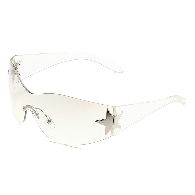 Y2k Motorcycle Rimless Sunglasses Goggle Windproof Sun Glasses Eyewear UV400 Five Star Eyeglasses Fashion Shades Oculos De Sol