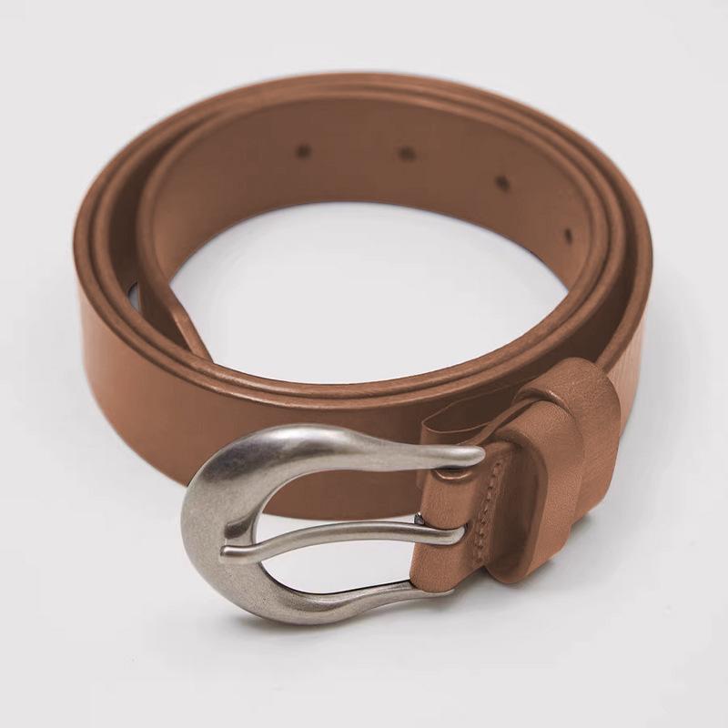 

Genuine leather niche high-texture matte silver buckle first layer cowhide women s belt simple ins Spice girl belt 105CM*2.8CM