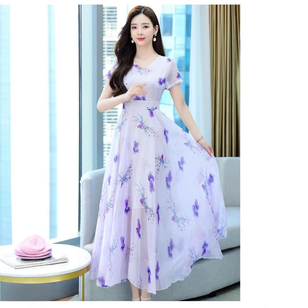 Summer 2022 Retro Slim-Fit Printed Dress with Waist Definition and Short Sleeves