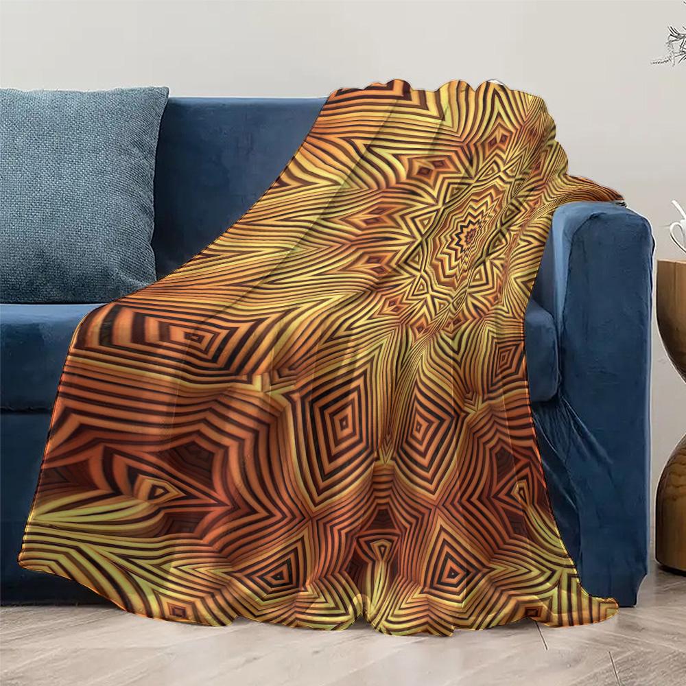 Psychedelic Geometric Pattern Blanket Fractal Throw Blanket Abstract Aztec Bed Blanket Vivid Orange Brown Designs