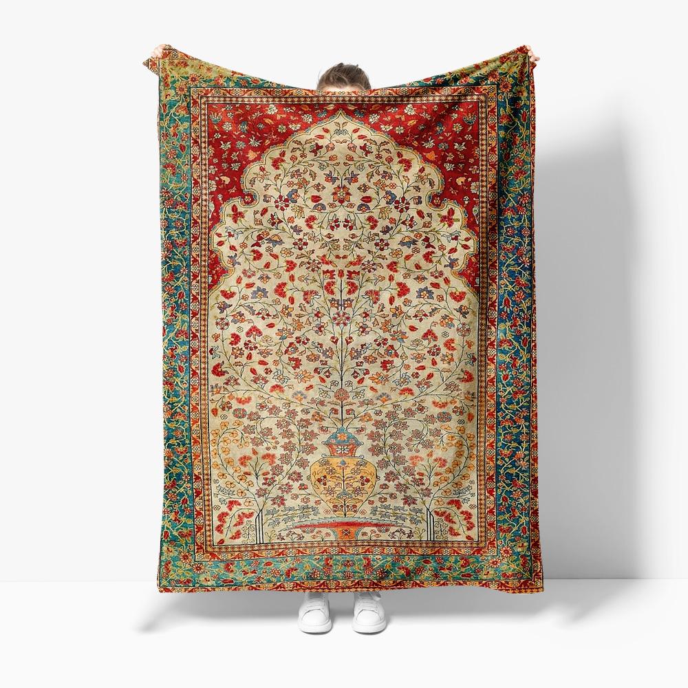

Luxurious Embroidered Silk Afghan Throw Blanket Bed Sofa Decorative Cushion Cover Warm Soft Home Textile Gift 75x100cm