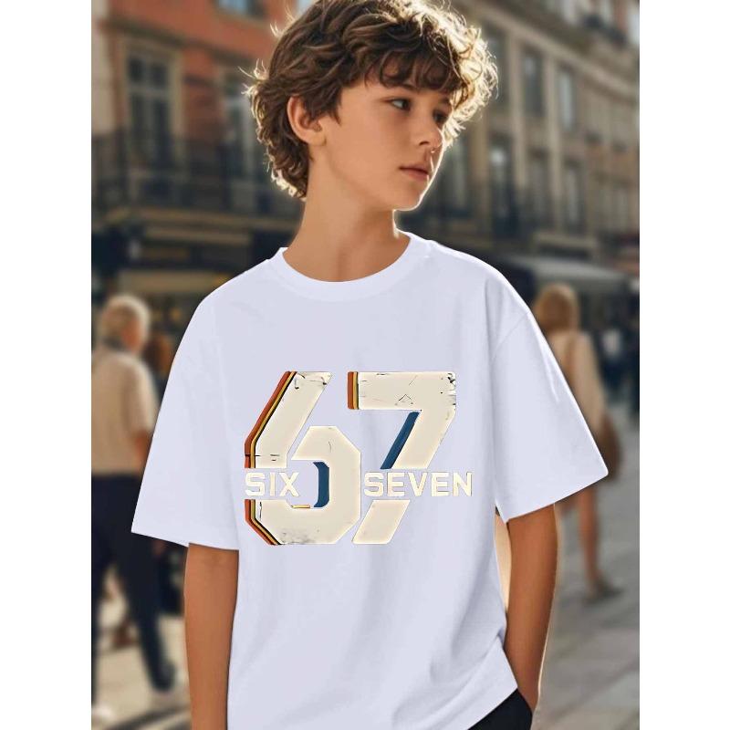 European Sizes 1pc Boys' Comfortable Fashion Sports Short-Sleeve T-Shirt, 67 Element Print Pattern