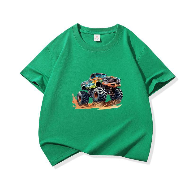Kids Cotton T Shirt Bold Multicolor Offroad SUV Print Crew Neck Short Sleeve Tee Casual Boys Girls Summer Tops