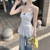 Korean version double-layer lace hem stacked sling vest women's summer outer wear ballet style bow lace edge top