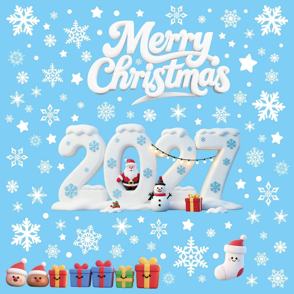 2027 Christmas Static Window Clings Santa Snowflake Decals for Glass - Winter Holiday Window Stickers