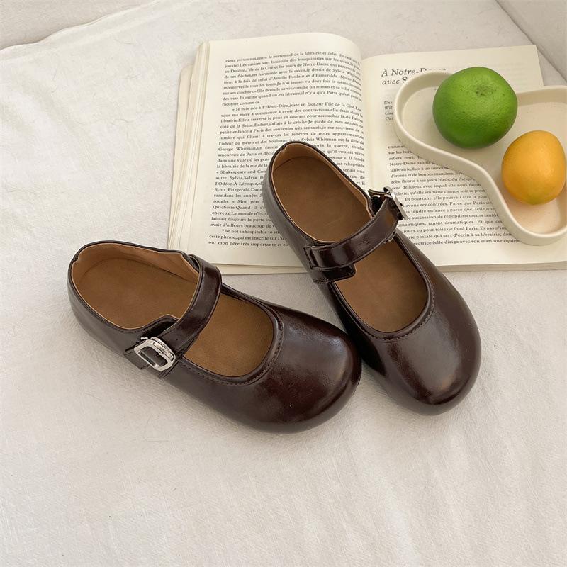 Red French Inner Height Increase Mary Jane Single Shoes Women's 2025 New Summer Versatile Round Head Shallow Mouth Soft Sole Beanie Shoes