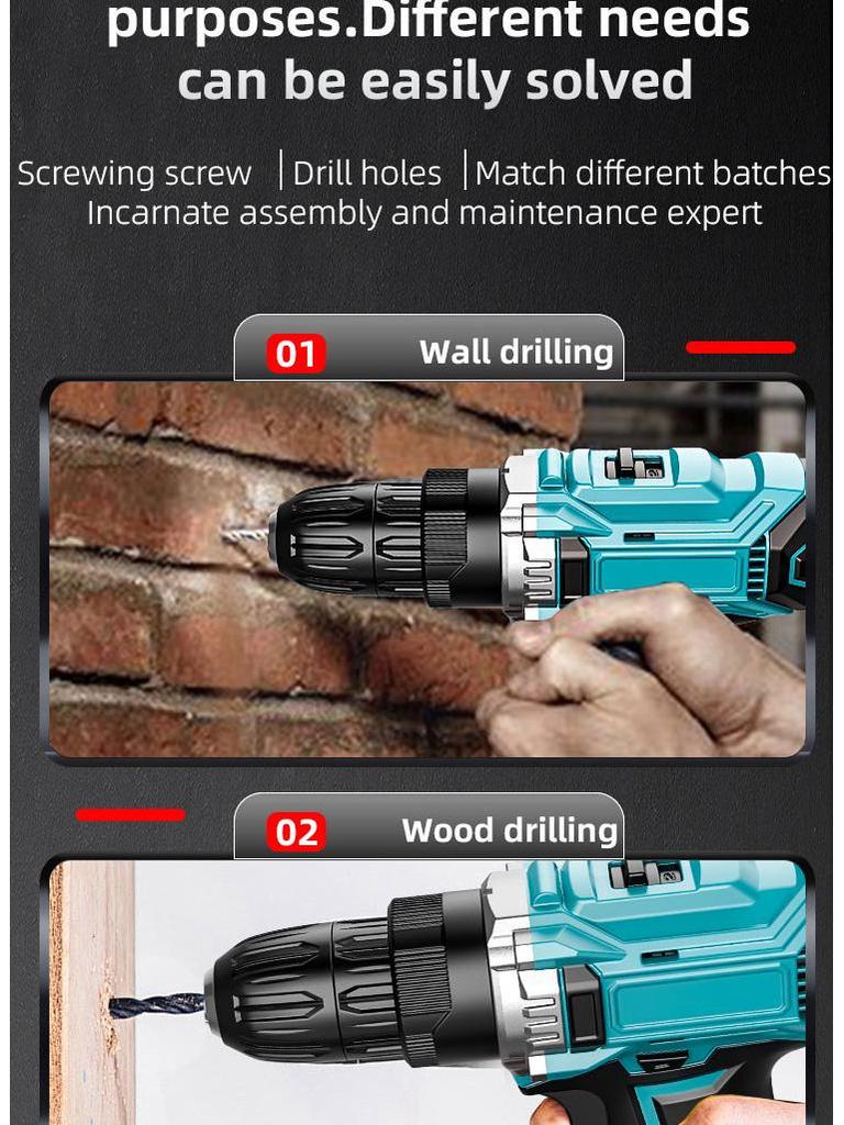 21V Cordless Handheld Drill & Electric Screwdriver with Multifunctional Impact for Home Renovation