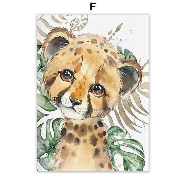 Safari Kinderzimmer Dschungeltiere Löwe Giraffe Elefant Wandkunst Poster und Drucke Leinwandbilder Baby Kinderzimmer Dekoration Ohne Rahmen