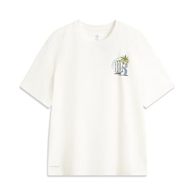 Serie Basket Stampa Lettera Motivo Traspirante Versatile Casual Maglietta Manica Corta Uomo Top Bianco Sporco AHSV207-1