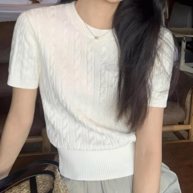 Shop   Women Cable Knit Short Sleeve Sweater Won Wkn We91a6b