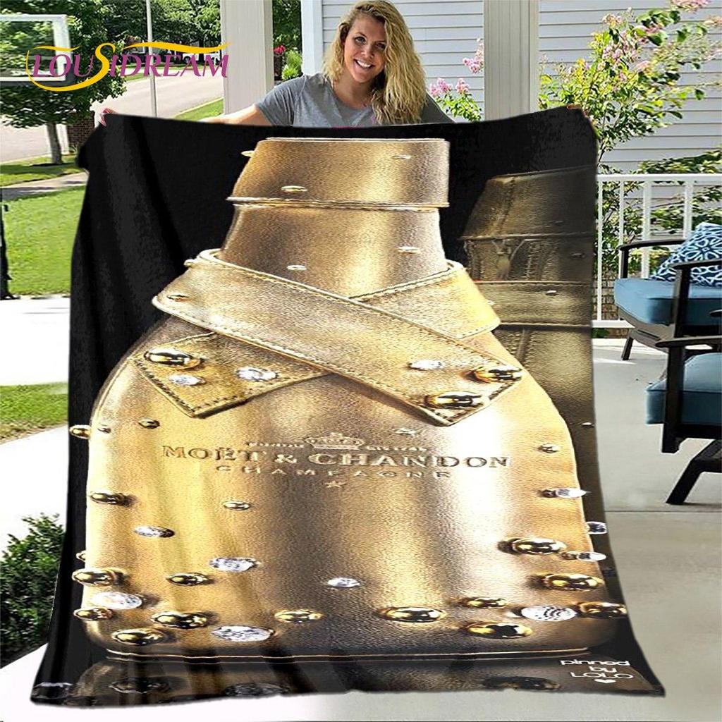 Champagner Moet &; Chandon-Decke, Flanelldecke, Überwurf, warme Decke für Zuhause, Wohnzimmer, Schlafzimmer, Betten, Sofa, Büro, Geschenke