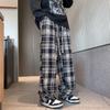 Plaid pants men's and women's spring and autumn classic retro Hong Kong style casual straight-leg pants, thin and narrow wide-leg pants