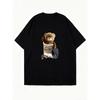 Oversized T-Shirt Black Teddy Bear In Coffee Cup Print For Casual Wear