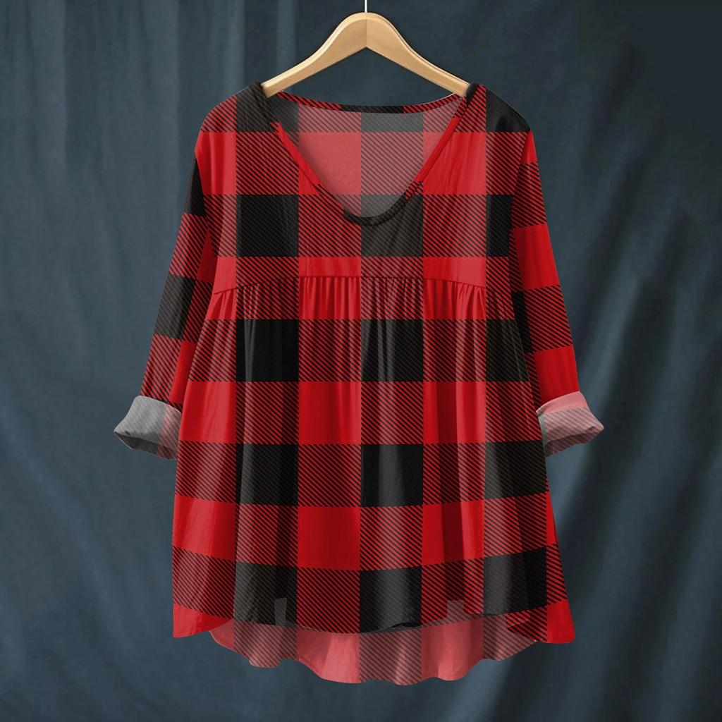 Women's Fashionable And Casual Shirt Long-sleeved V-neck Print Cotton And Linen Blouse