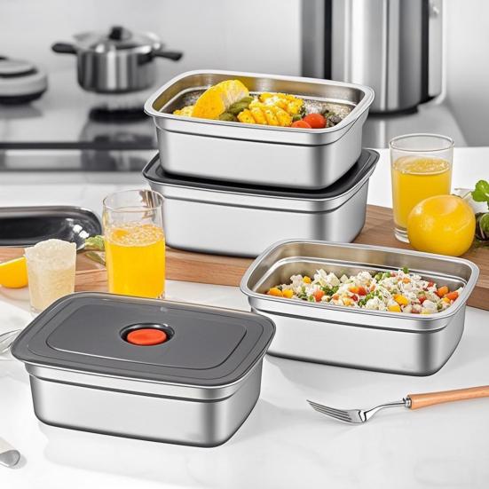 Lunch Box with Lid Stackable Snack Containers Leak-proof Stainless Steel Food Container for Fruits Vegetables Nuts