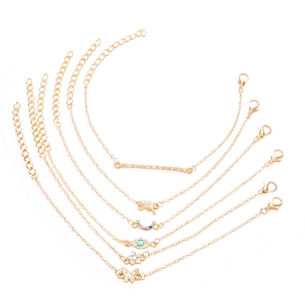 Fashion Colorful Crystal Butterfly Bracelets Set For Women Simple Leaves Flower Moon Eye Stone Charm Bangle Female Party Jewelry