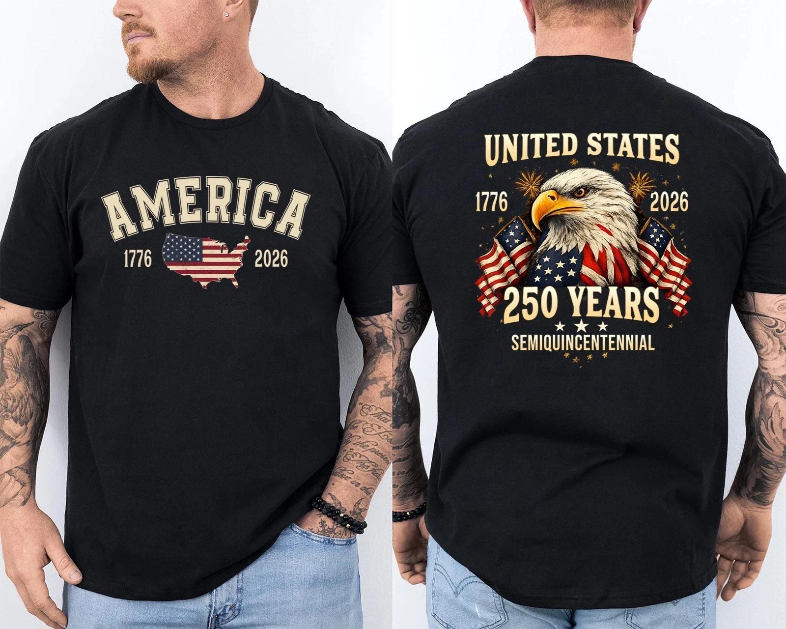 250 Years American Flag 250th Anniversary USA Bald Eagle Front & Back T-Shirt 3XL