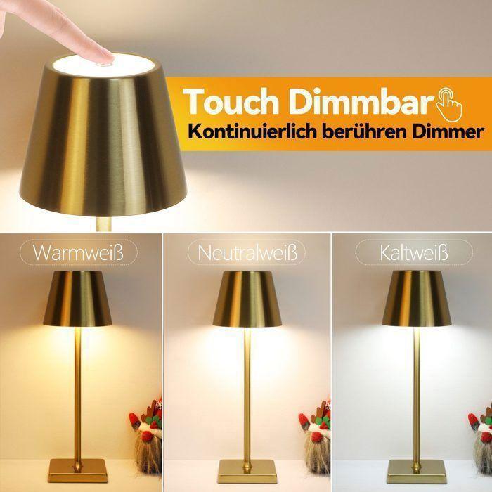 Nettlife Lampe de Table LED Rechargeable, Or, 3 Températures de Lumière, USB-C, pour Salon, Chambre, Bureau, Bar, Terrasse
