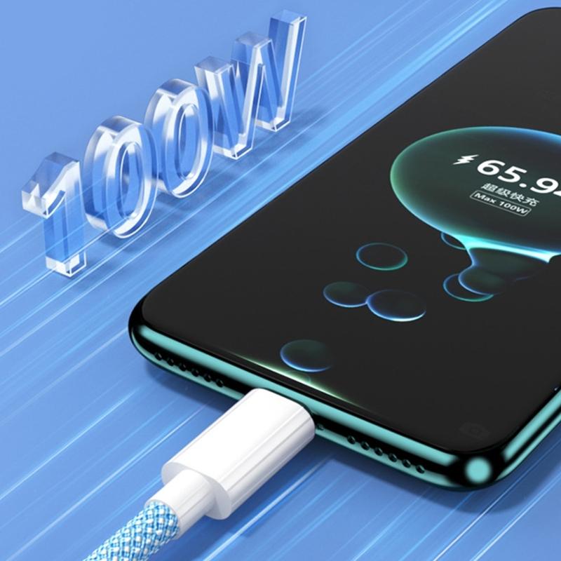 High Efficiency 2m Type C Charging Cable Power Adapter Line Wire Cord for Smartphone Earbud Braided Design Easy to Use