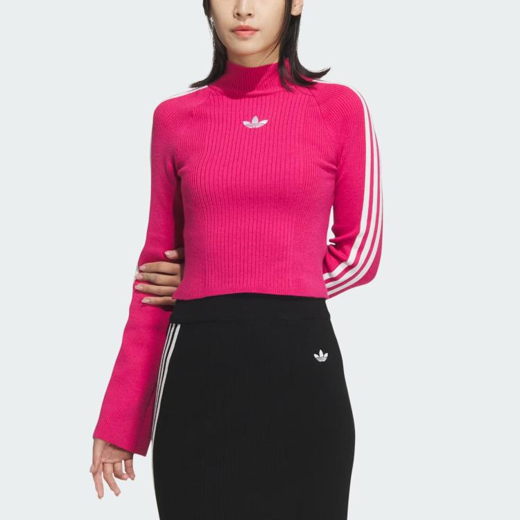 Adidas Originals Premium Knit Turtleneck Sweater With Three-Stripe Design Women Tops Magenta JI7060