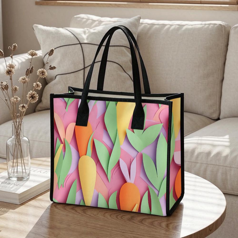 Colorful Papercut Style Large Tote Bag Casual Durable Daily Use Shopping Bag Cute Pattern Fashion Women Handbag