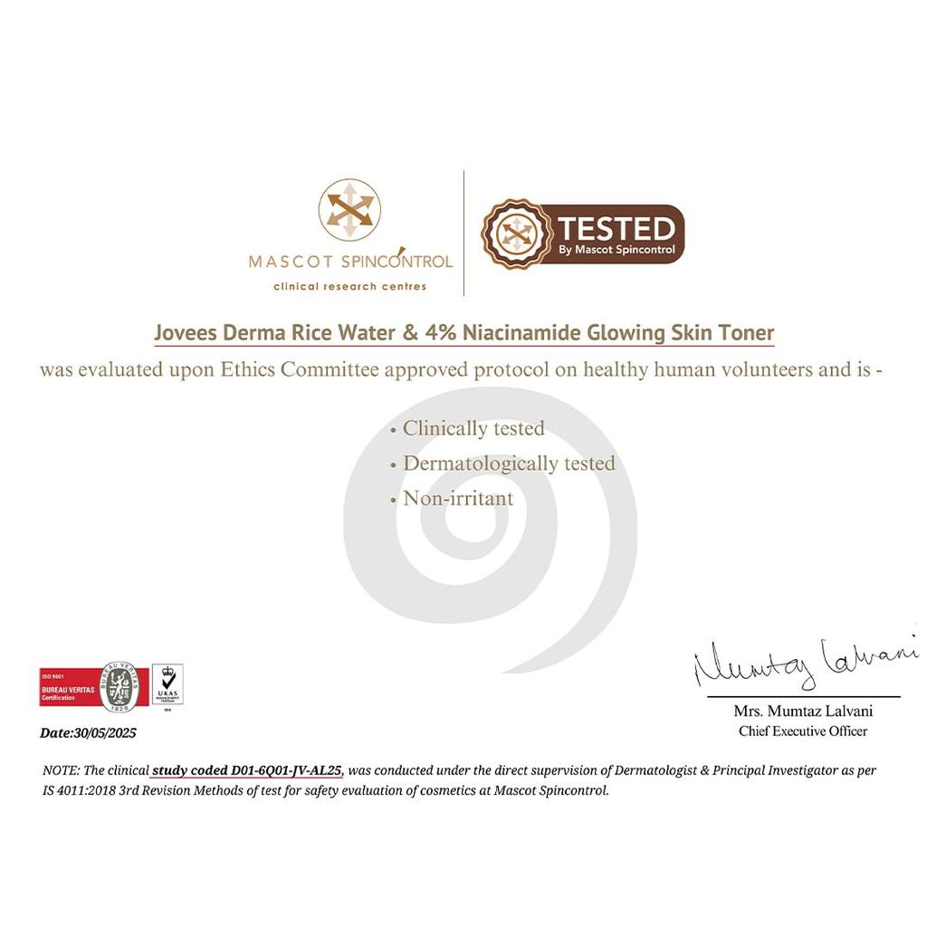 Jovees Derma 4% Niacinamid Reiswasser Toner Für Glass Skin Glow Feuchtigkeitsspendend Unreinheitenkontrolle Porenverfeinernder Nebel Normale Bis Trockene Haut 100ml