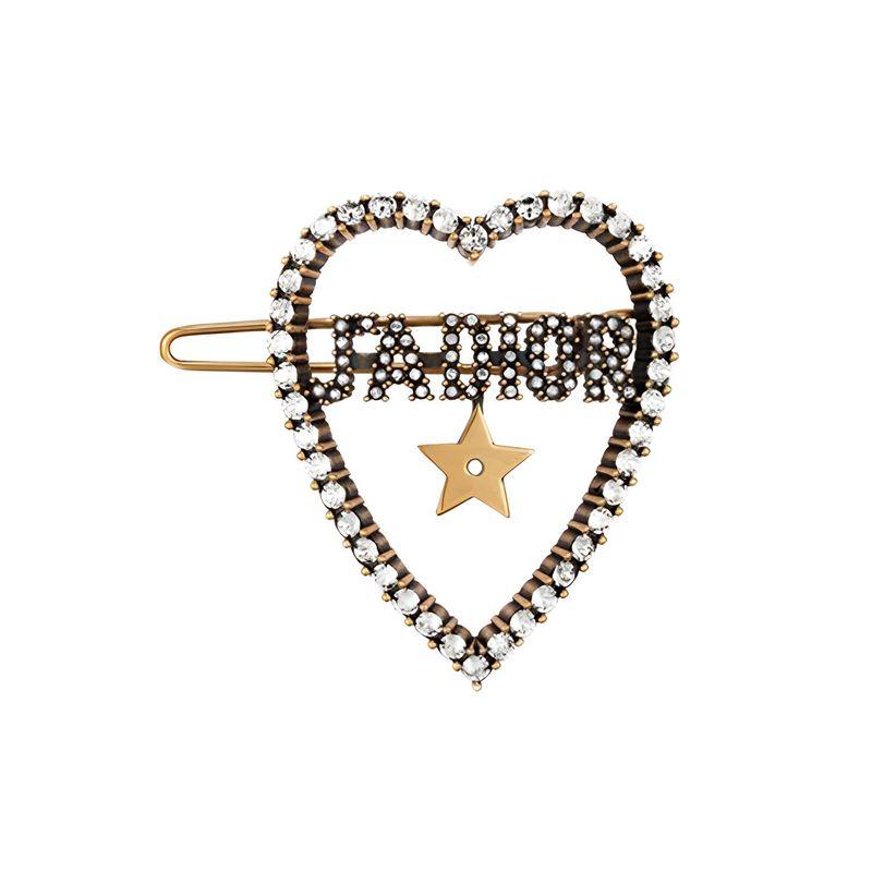 Dior JA Vintage Metallbeschichtet und Weißer Kristall Haarspange Damen Haaraccessoires Gold V0431ADRCY-D908