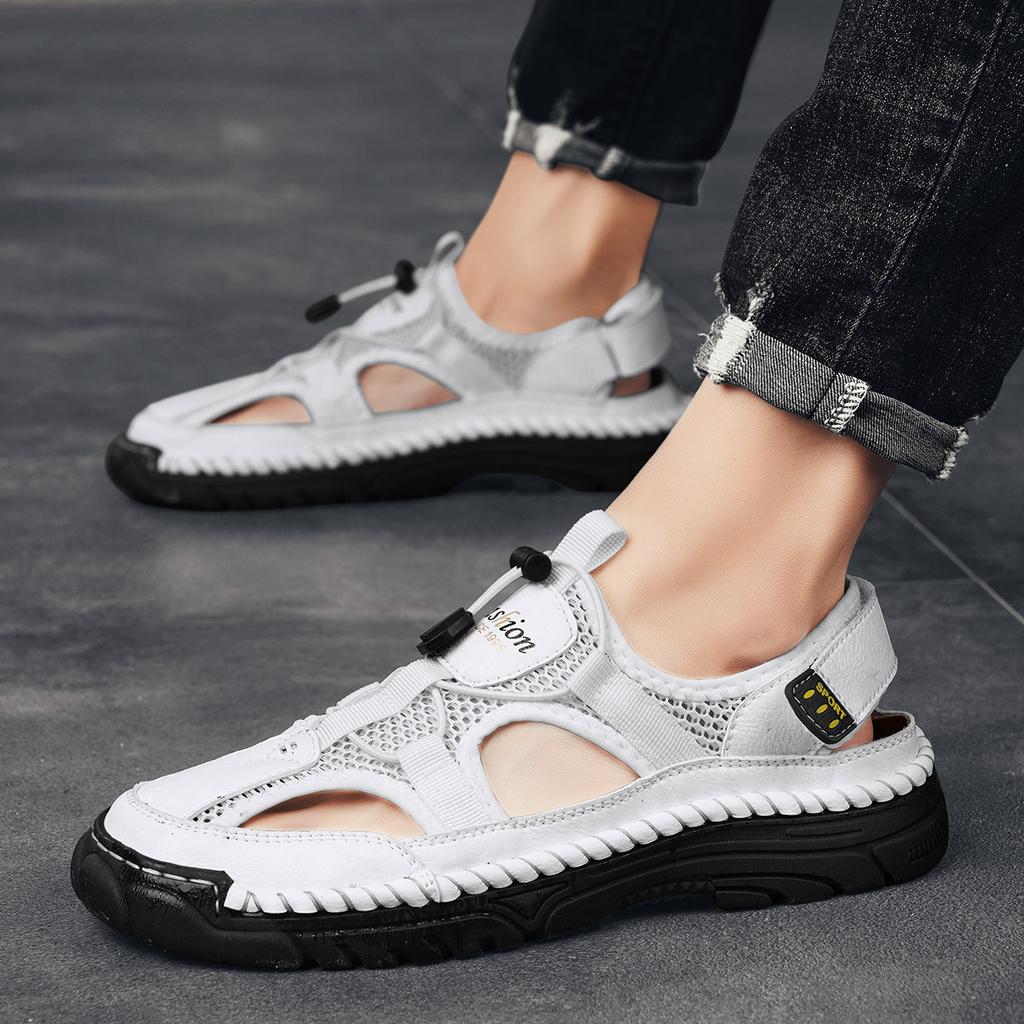 Sandale de vară pentru bărbați Sandale din plasă în aer liber Saboți moi Sandale lucrate manual Papuci ușori respirabili