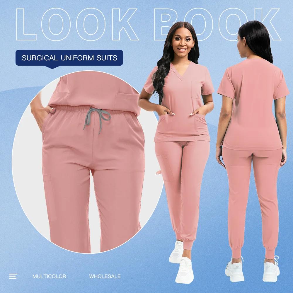 Nurse Scrubs New Set Classic Men Nurse Accessories Medical Uniform Surgical Dental Clinical Top Pants Lab Workwear Clothes