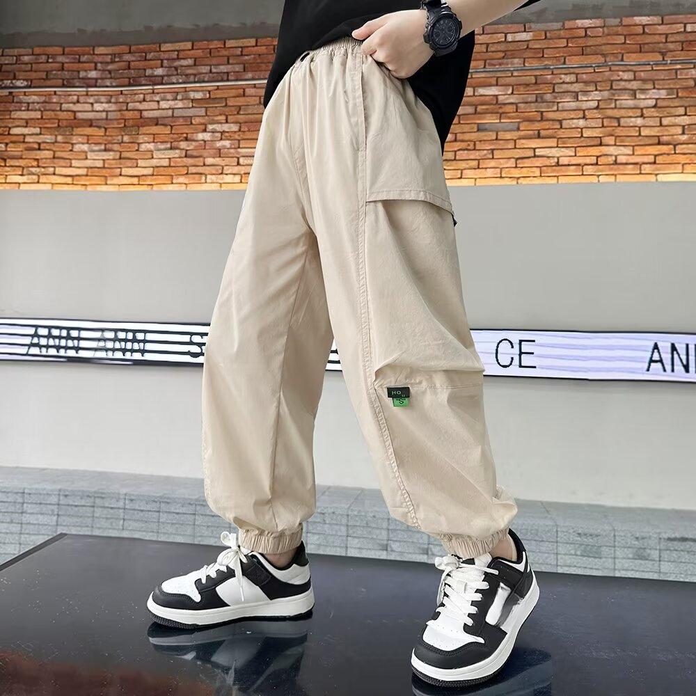 

Модная и универсальная детская одежда, брюки на шнурке, свободные и универсальные спортивные брюки, летние тонкие брюки для мальчиков. 170 хаки