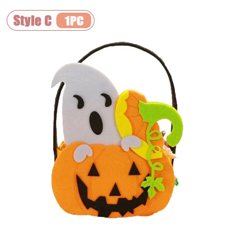 1-10PCS Children Halloween Felt Pumpkin Candy Bag Hand Carry Trick or Treat Gift Tote Party Favor Goodie Sack Cute
