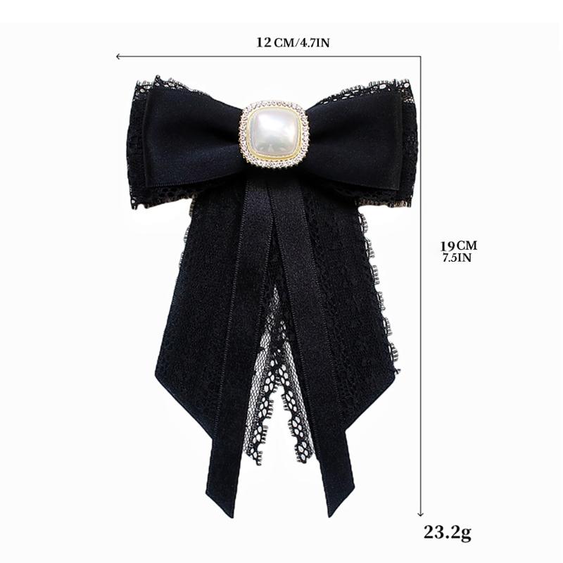 Crystal Pearls Ribbon Bowknot Brooch Pin Bowtie for Women Shirt Jabot Collar Pre Tied Necktie Clip Clothing Accessories
