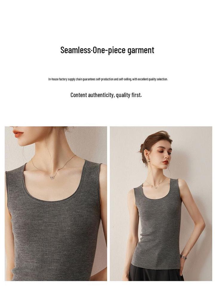 Women's Ribbed U-Neck Wool Camisole – Slimming, Stylish, Versatile Knit Sleeveless Top for Autumn and Winter