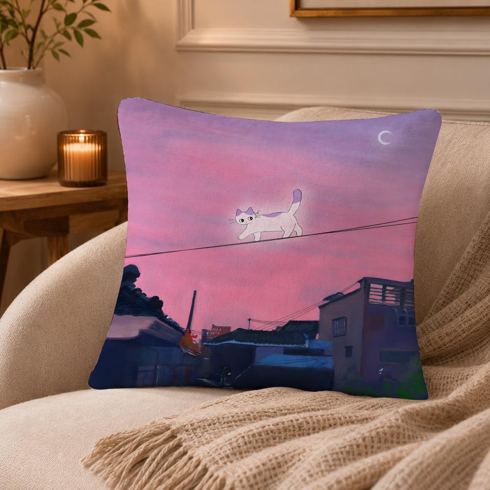 Creative animal art paintings Cushion Cover Anti-dustmite Pillowcase Invisible zipper silky short plush Sofa cushion cover