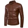 Mens PU Leather Biker Jacket 2019 Slim Fit Stand Collar Casual Outerwear Young Adults